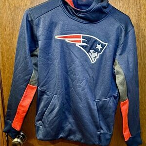 Blue Patriots Hoodie with Logo and Red Accents